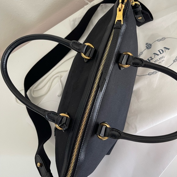 Prada Logo Jacquard Black Canvas Satchel - Authentic - Picture 6 of 15